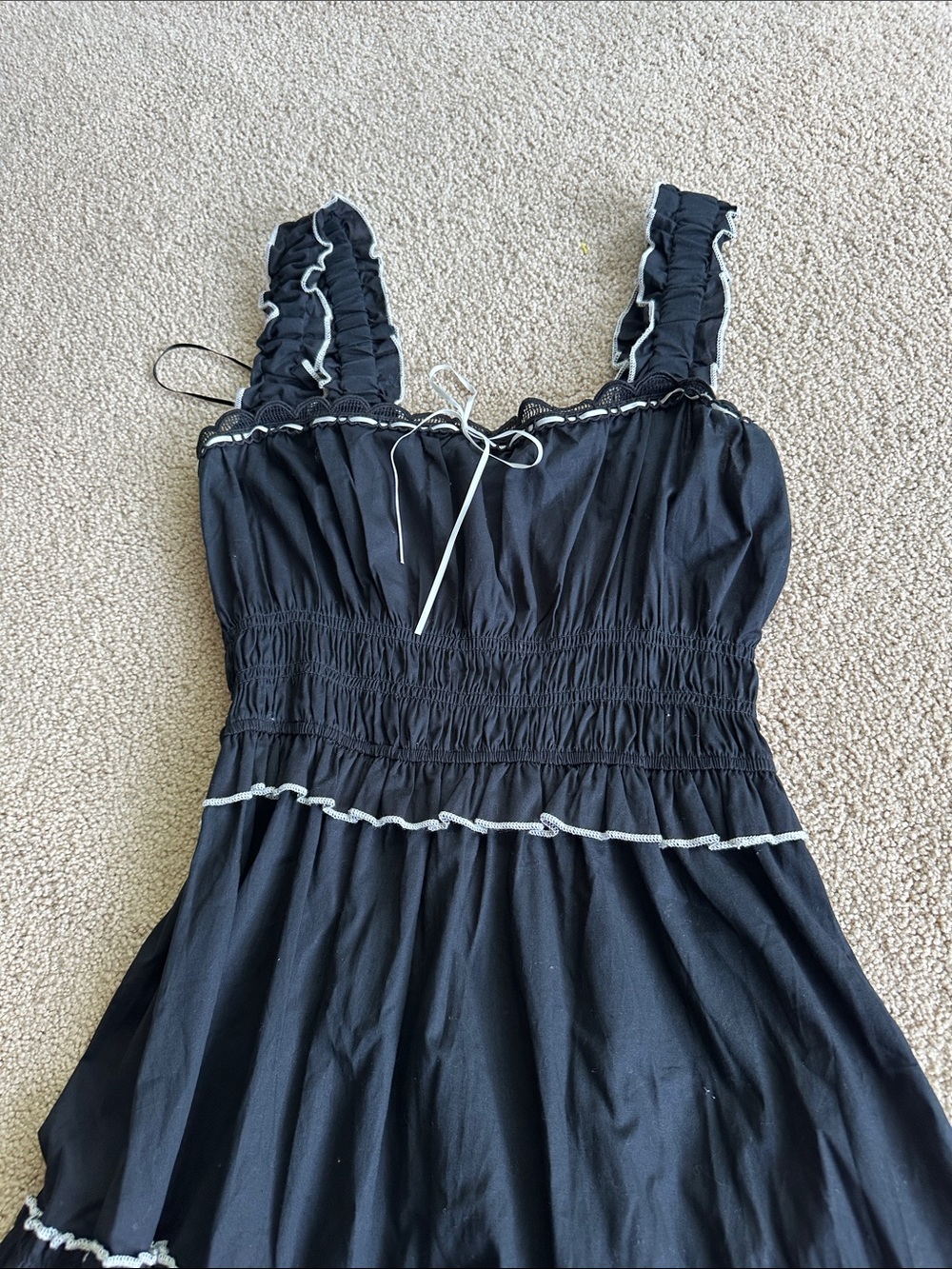 Francesca's Black Tiered Maxi Dress with Smocked Bodice and Ruffled Straps - Picture 4 of 11